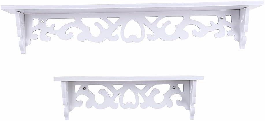Estink Floating Wall Shelves,White Wood Carved Decorative Wall Mounted Floating Storage Display Wall Shelves Bookshelf,Small