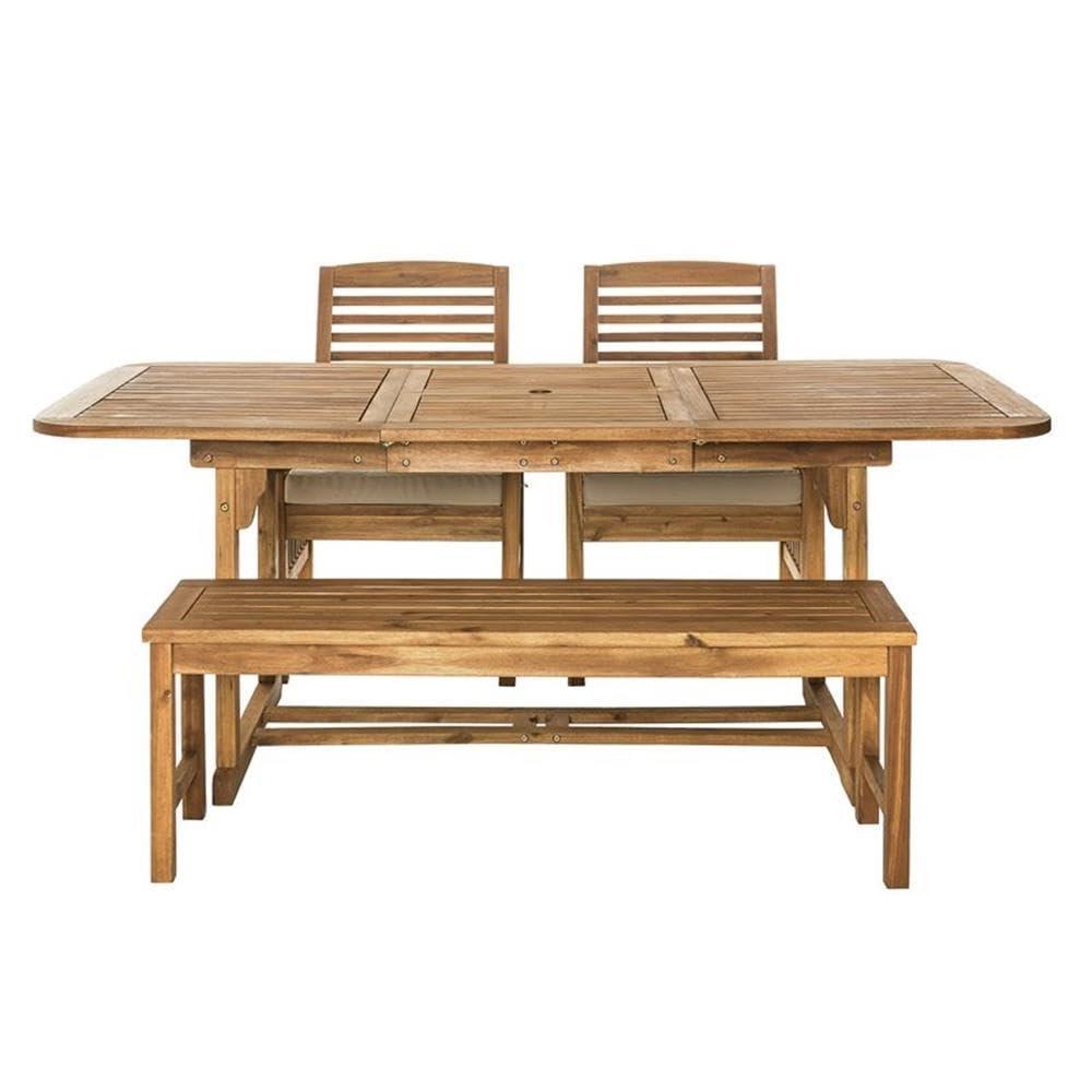 Ravenscroft 4pc Extendable Acacia Wood Outdoor Dining Set Dark Brown - Saracina Home: With Padded Seats & Umbrella Hole