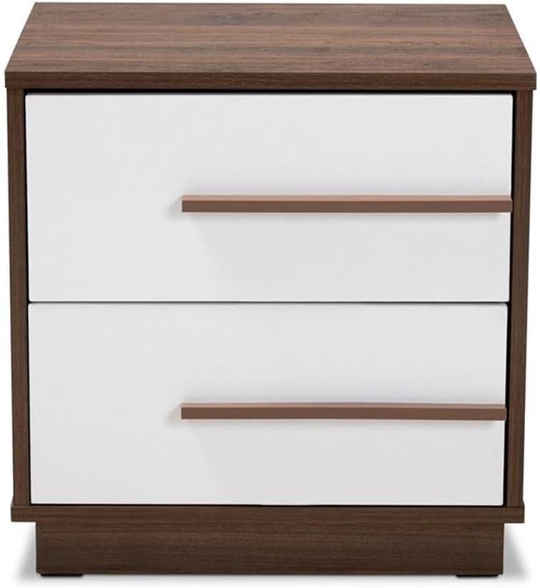 Baxton Studio Mette Walnut Finished Wood Nightstand White: Contemporary Bedside Table with Drawer, Meets ASTM Standards