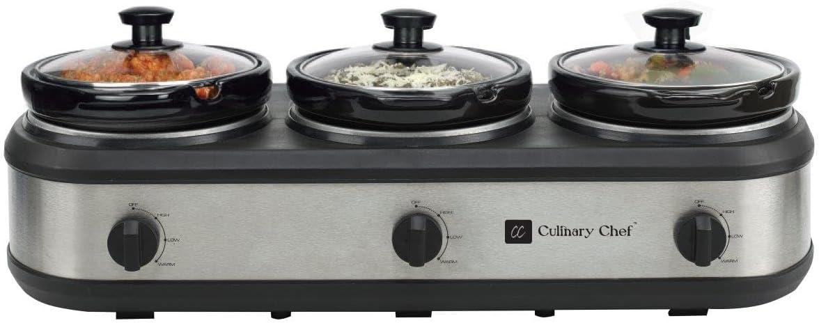 Culinary Chef 3 x 2.5 Qt. Triple Slow Cooker - Stainless-Steel
