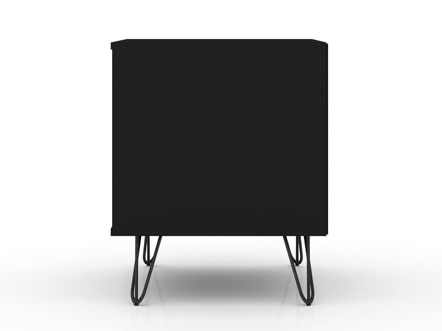 2.0 Rockefeller Nightstand Black - Manhattan Comfort: Modern Bedside Table with Metal Legs & Storage