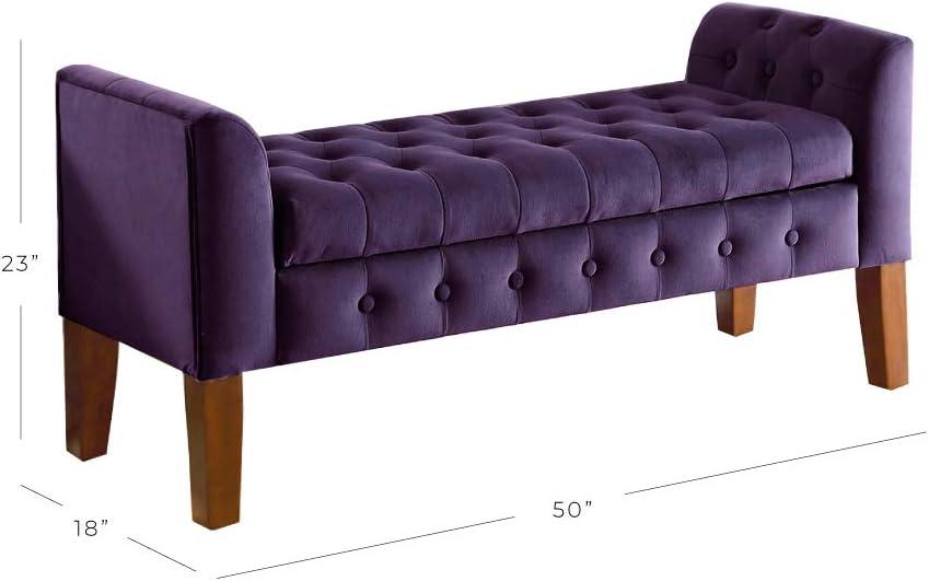 HomePop Velvet Tufted Storage Bench and Settee, 50"W x 18"D x 23"H, Purple