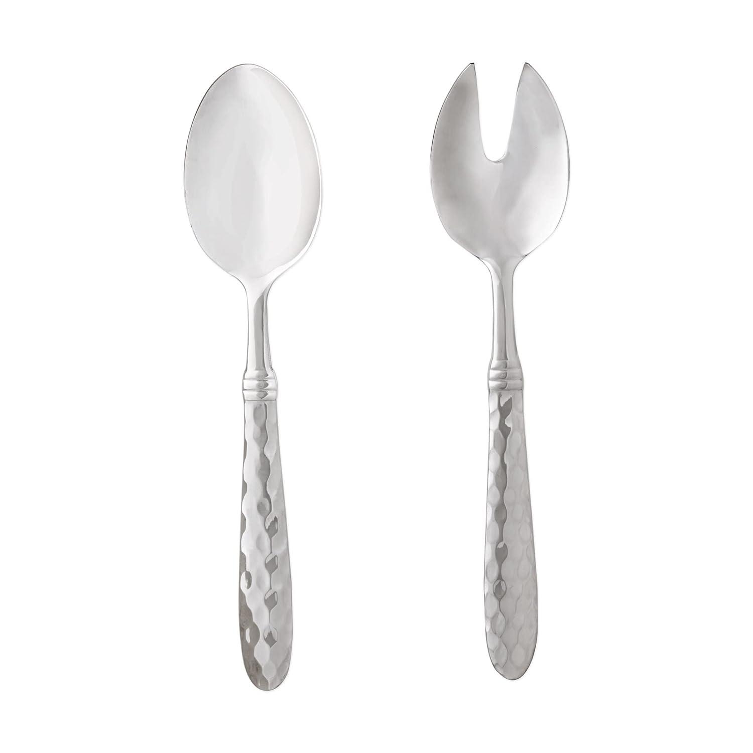 Hammered Stainless Steel 9" Salad Server Set, Fork and Spoon