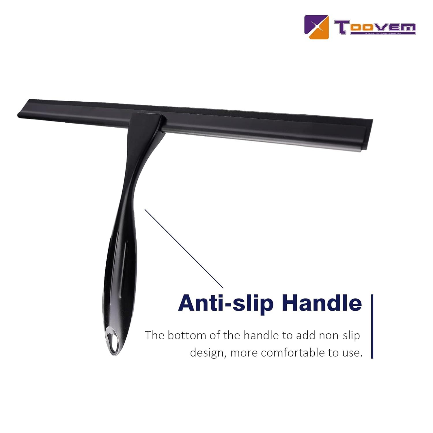 14'' Shower Squeegee, TOOVEM Squeegee for Shower Glass Door for Glass Doors, Windows, Bathroom, Car Windshield, Black
