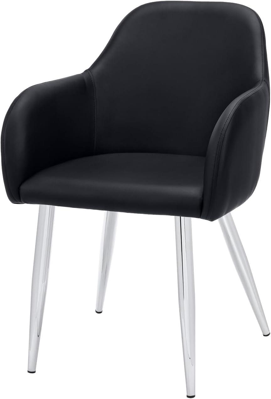 Black Faux Leather Upholstered Side Chair with Metal Legs