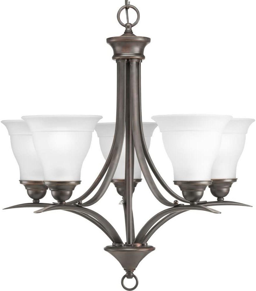 Progress Lighting Trinity 5-Light Chandelier, Steel, Antique Bronze, Etched Glass Shades