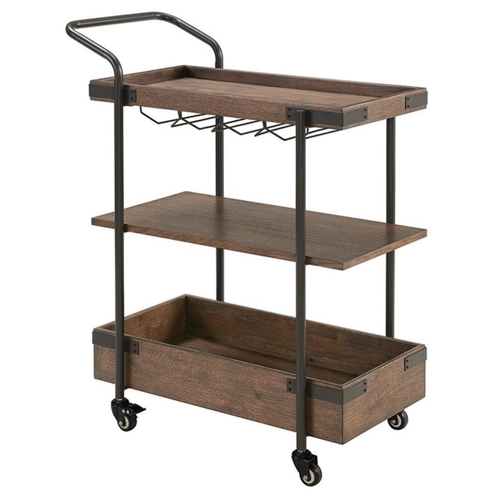 32 in. Kyra Oak & Metal Bar Cart