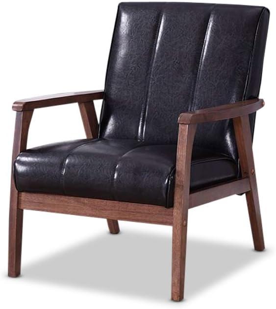 Nikko Compact Mid-Century Black Faux Leather Wooden Accent Chair