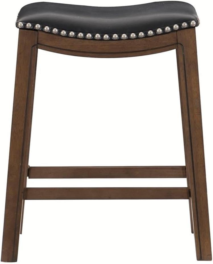 Homelegance 24" Counter Height Wooden Bar Stool Saddle Seat Barstool, Black