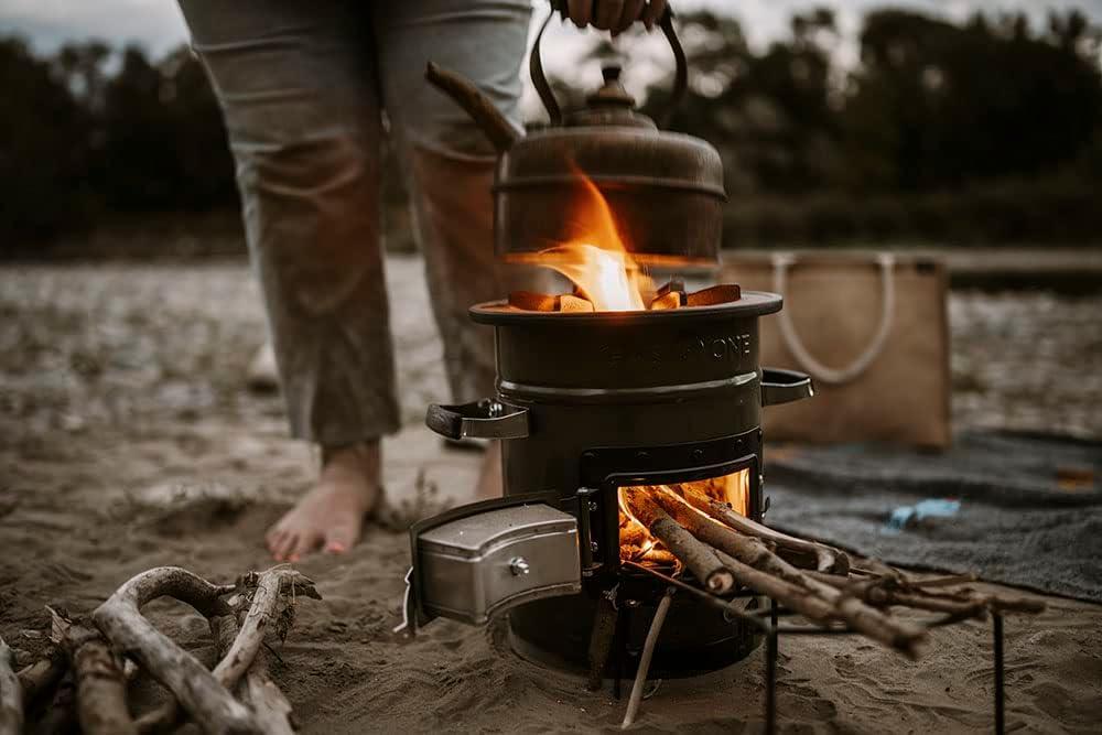 GasOne Portable Wood Burning Rocket Stove Camping for Backpacking, Hiking, RV and Survival - Insulated Barrel Stove Kit with Silicone Handles
