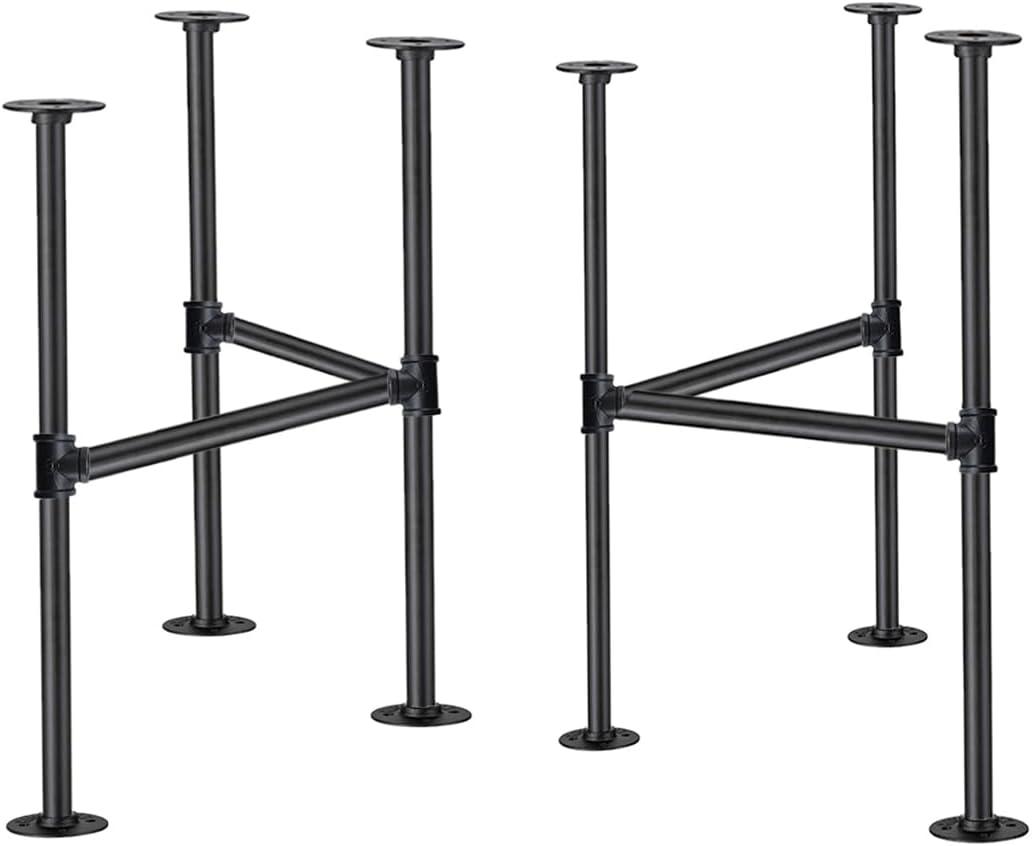 Industrial Pipe Table Leg Set,Metal Table Legs for Coffee and End Tables, Desks, Nightstand,2Pcs, 28" H × 18" W(Black)