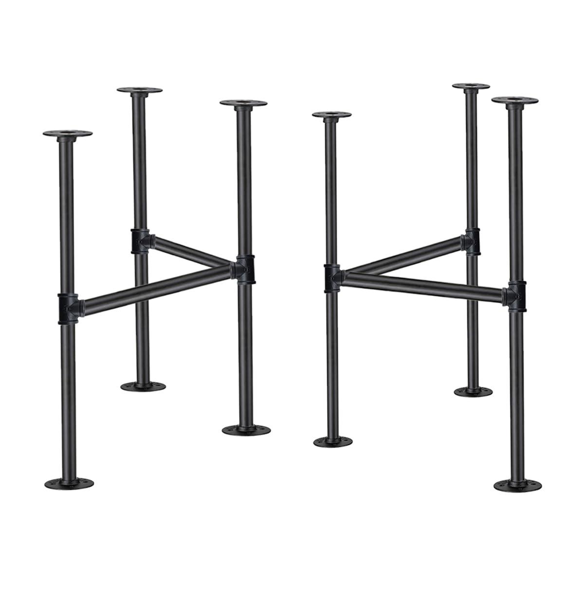 Industrial Pipe Table Leg Set,Metal Table Legs for Coffee and End Tables, Desks, Nightstand,2Pcs, 28" H × 18" W(Black)