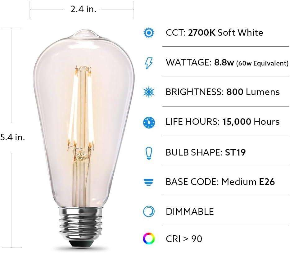 Feit Electric ST19 E26 (Medium) Filament LED Bulb Soft White 60 Watt Equivalence 2 pk