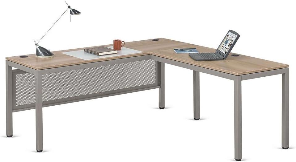 Signature Series At Work Reversible LShaped Desk  Espresso  Brushed Nickel, 72”W x 72”D