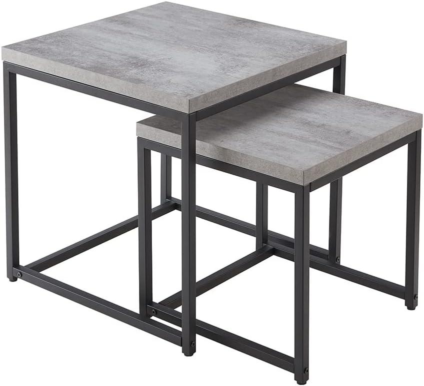 Censi Nesting Coffee Table, Industrial, Wood and Metal, Gray (Set of 2) End Table