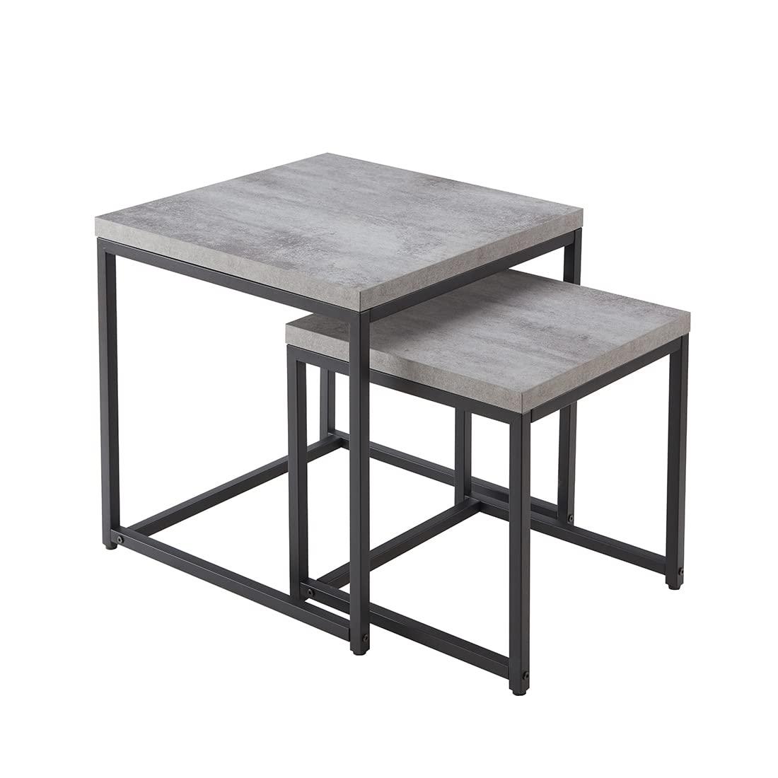 Censi Nesting Coffee Table, Industrial, Wood and Metal, Gray (Set of 2) End Table
