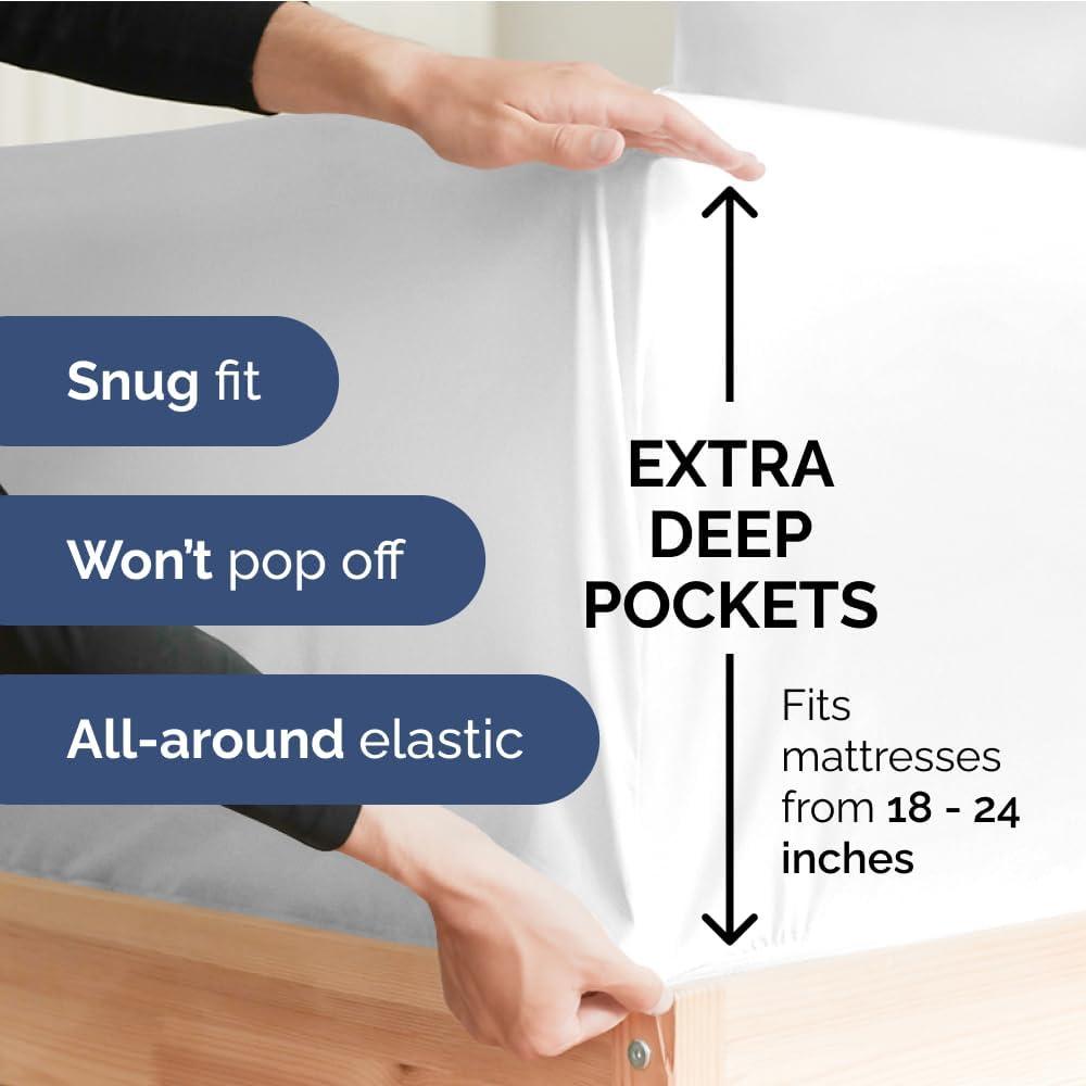 Hotel Quality 100% Cotton Fitted Sheet 18" - 24" Inch Extra Deep Pocket
