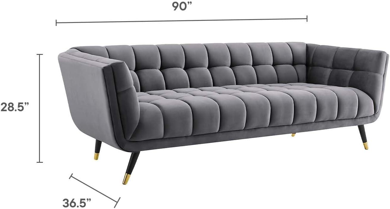 Modway Adept Performance Velvet Tufted Sofa in Gray and Black