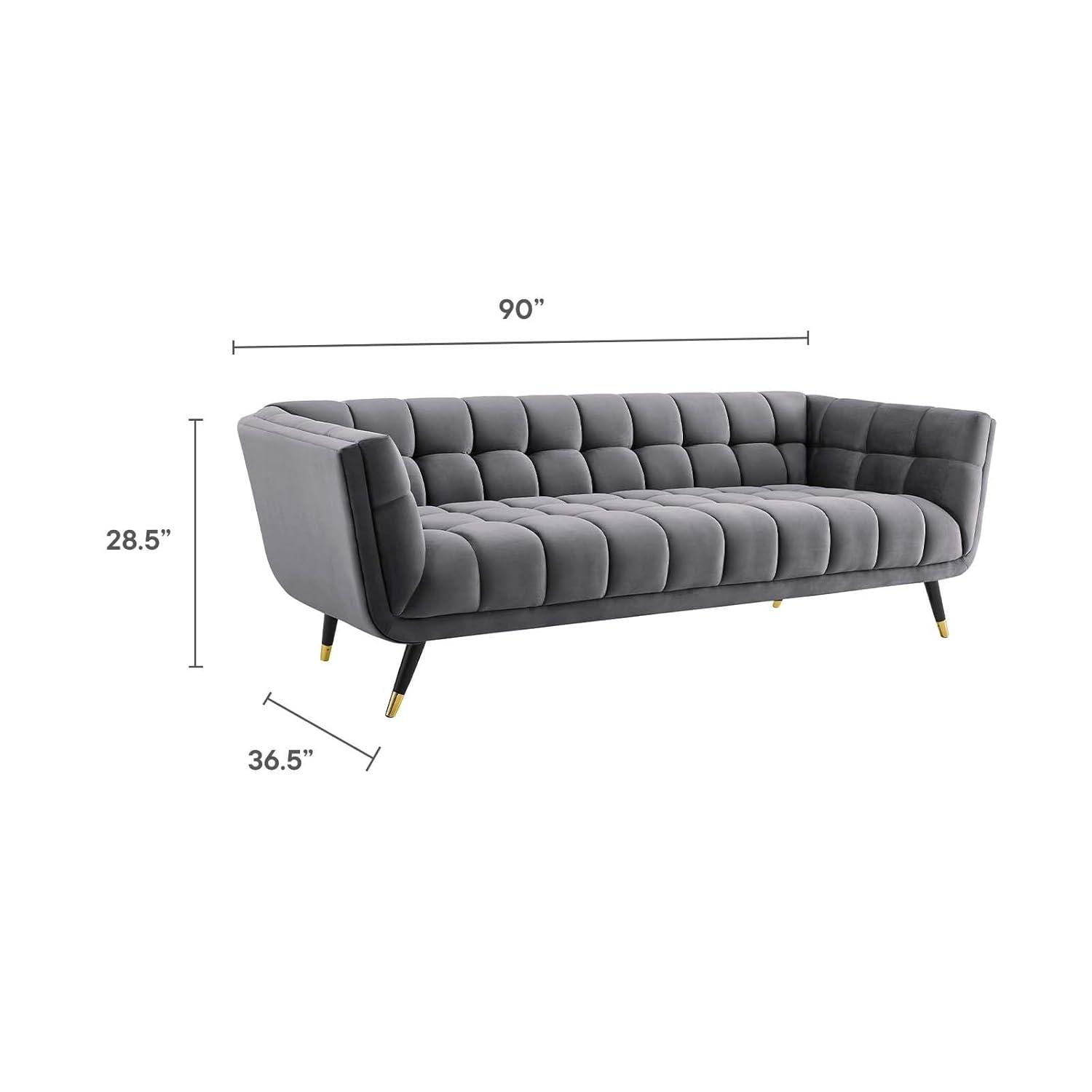 Modway Adept Performance Velvet Tufted Sofa in Gray and Black