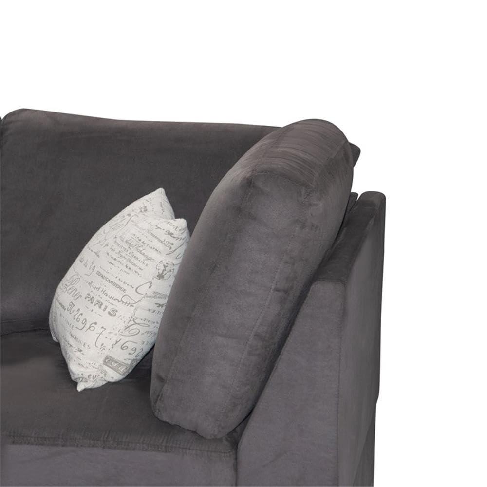 Poundex 3 Piece Fabric Sectional Sofa Set with Ottoman in Ebony Gray