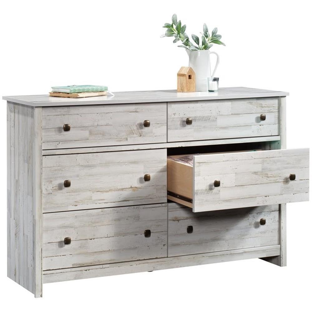 River Ranch 6 Drawer Dresser White Plank - Sauder: Modern Storage Solution for Adult Bedroom