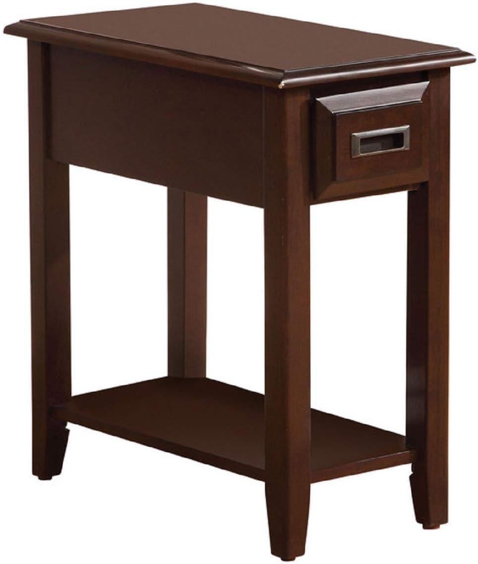 Flin Dark Cherry Wood Side Table with Storage Shelf