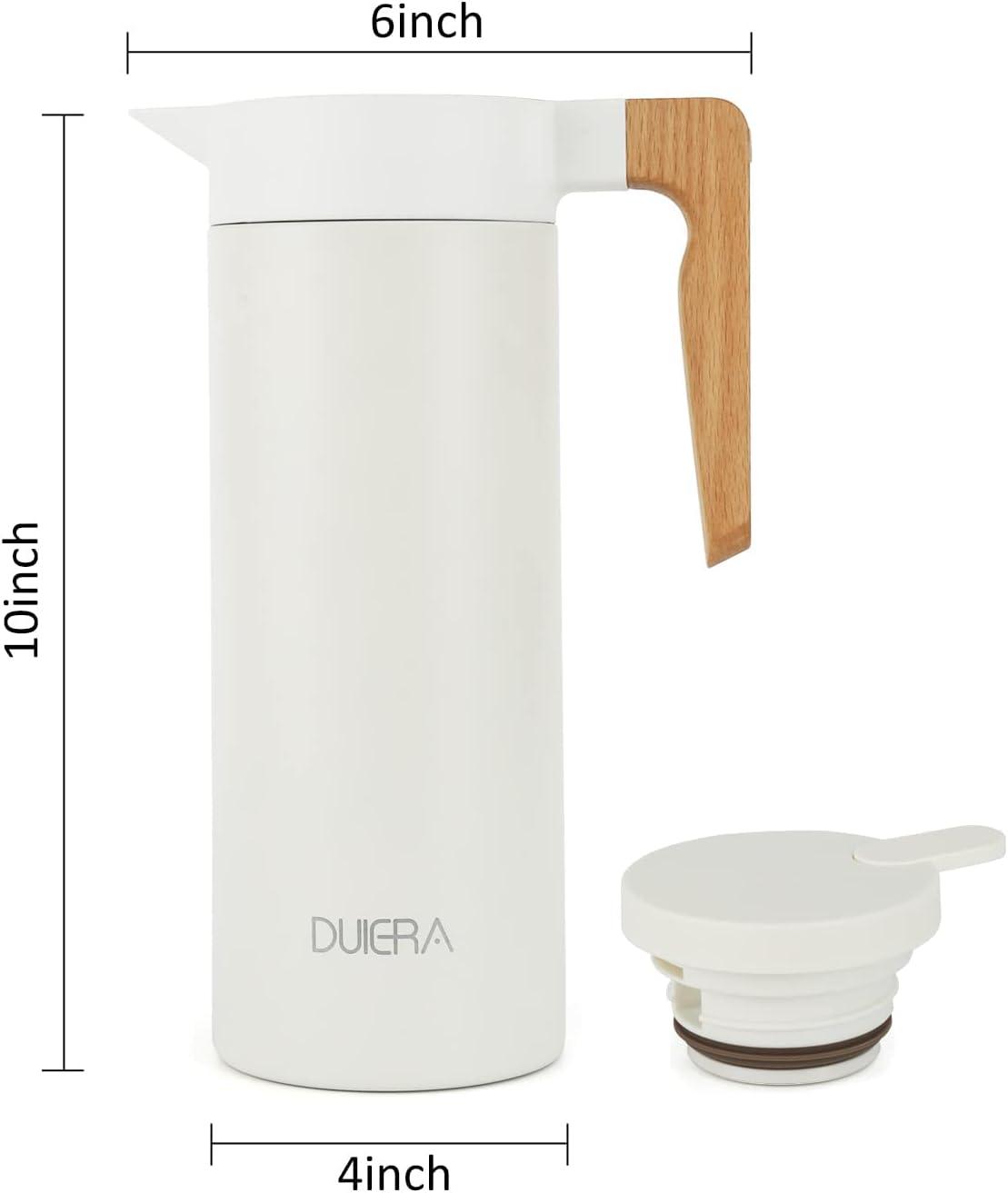 DUIERA 51 oz Coffee Carafe Double Walled Thermal Carafe Stainless Steel Thermos Pot, 1.5 L Beverage Dispenser Keeping Hot/Cold - White