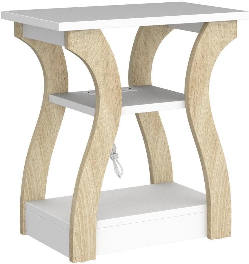 End Table Set of 2 with Charging Station, Side Table with USB Ports and Outlets, Nightstand, 3 Tier End Table with Storage Shelf for Living Room, Bedroom(White Set of 2)