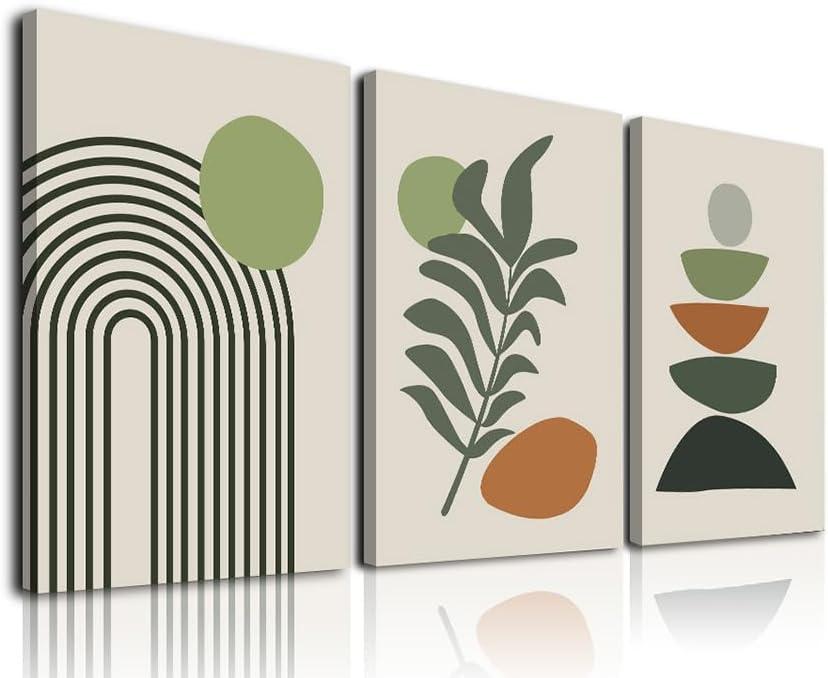 Sage Green Abstract Boho Canvas Wall Art Set