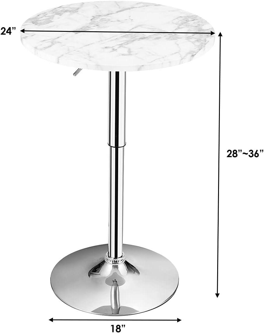 Gymax 4PCS Round Pub Table Swivel Adjustable Bar Table w/Faux Marble Top White