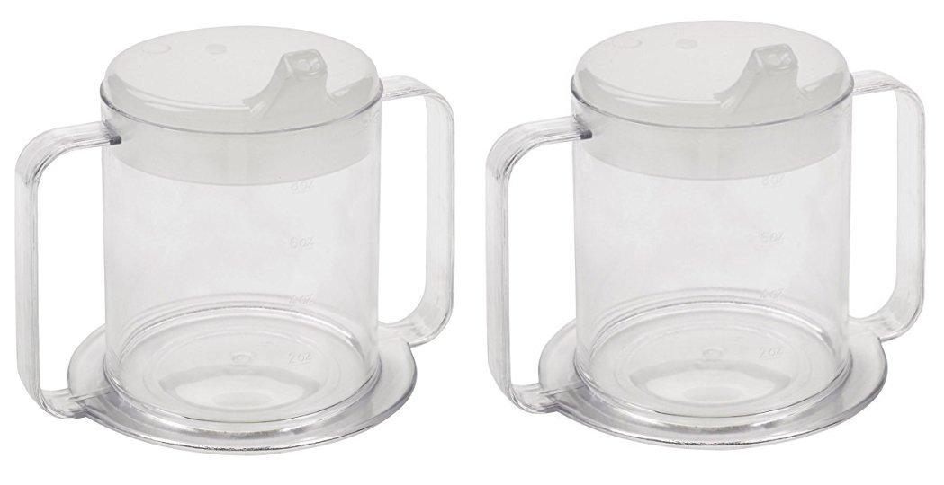 Independence 2-Handle Plastic Mug with 2 Style Lids, Lightweight Drinking Cup with Easy-to-Grasp Handles for Hot and Cold Beverages, Spill-Resistant Adult Sippy Cup (2-Pack)