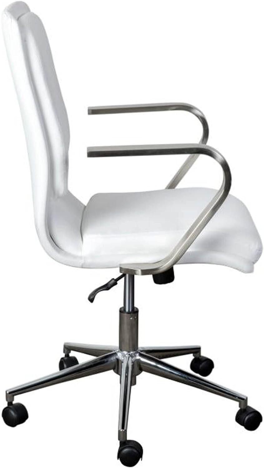 Flash Furniture James Mid-Back Designer Executive LeatherSoft Office Chair with Brushed Chrome Base and Arms, White