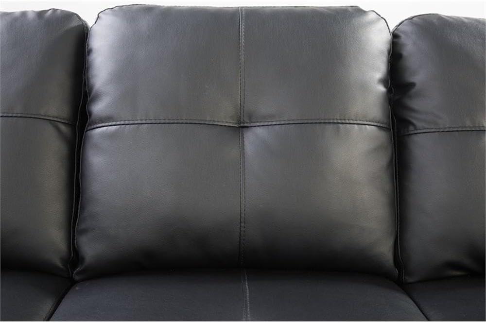 Devion Furniture Contemporary Faux Leather Nailhead Trim L Shaped Sectional Sofa Set Black