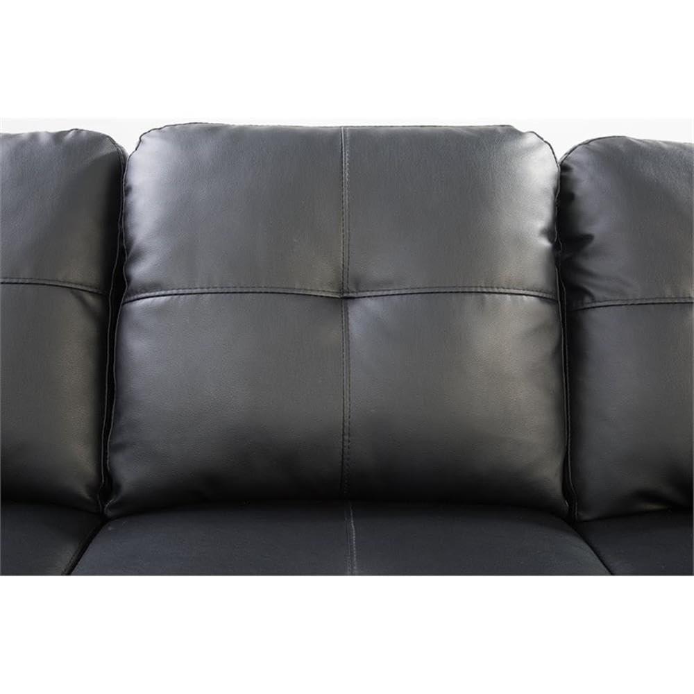 Devion Furniture Contemporary Faux Leather Nailhead Trim L Shaped Sectional Sofa Set Black