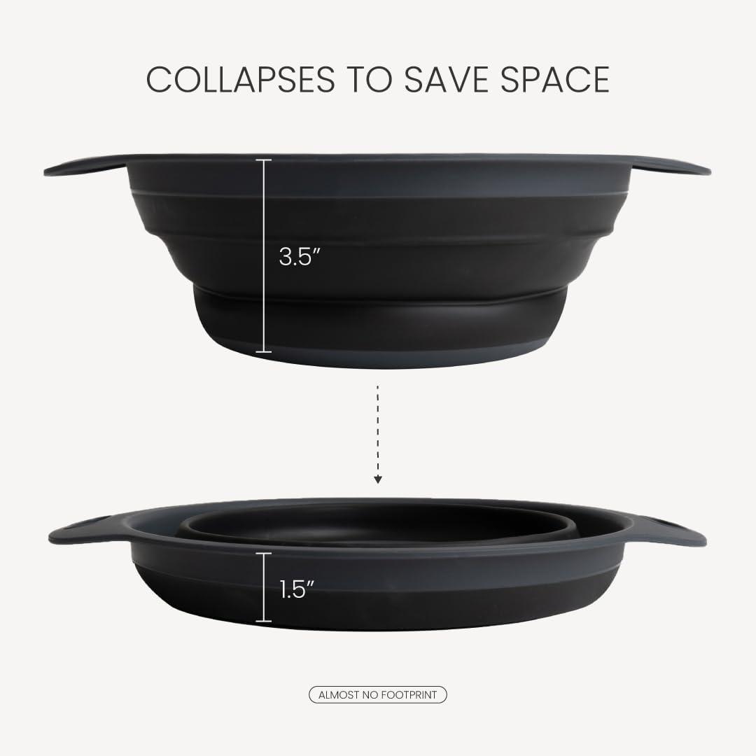 2-Pack Black and Gray Collapsible Silicone Colander Set