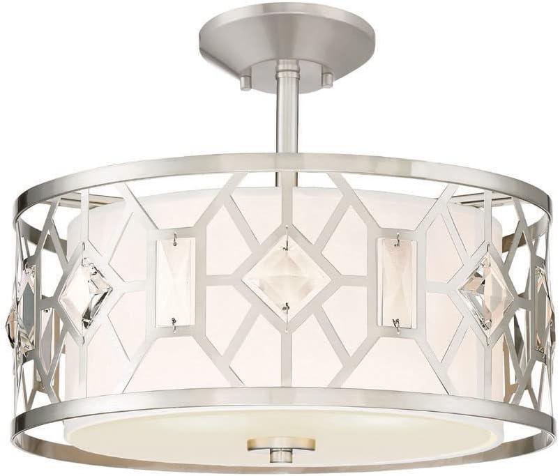 Brentwood 15.5" Chrome Drum Ceiling Light with Crystal Prisms