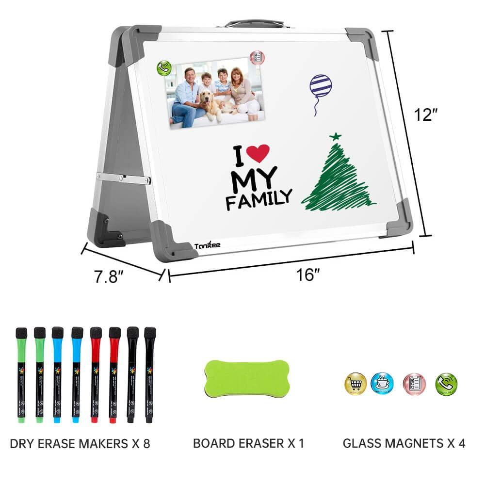 Small Dry Erase White Board – TANKEE Magnetic Desktop Foldable Whiteboard Portable Mini Easel Double Sided on Table Top with Holder for Drawing, Teacher Instruction, Memo Board