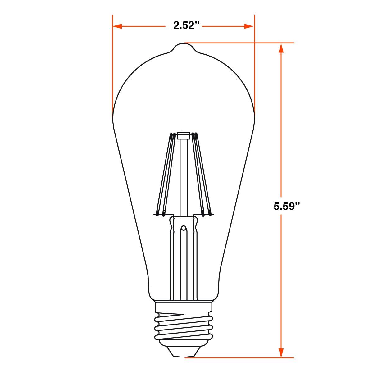 Clear LED White Filament Dimmable Bulb, 60W, Medium Base