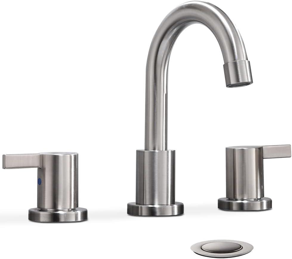 Brushed Nickel 8-Inch Widespread Bathroom Faucet with Metal Pop-Up Drain