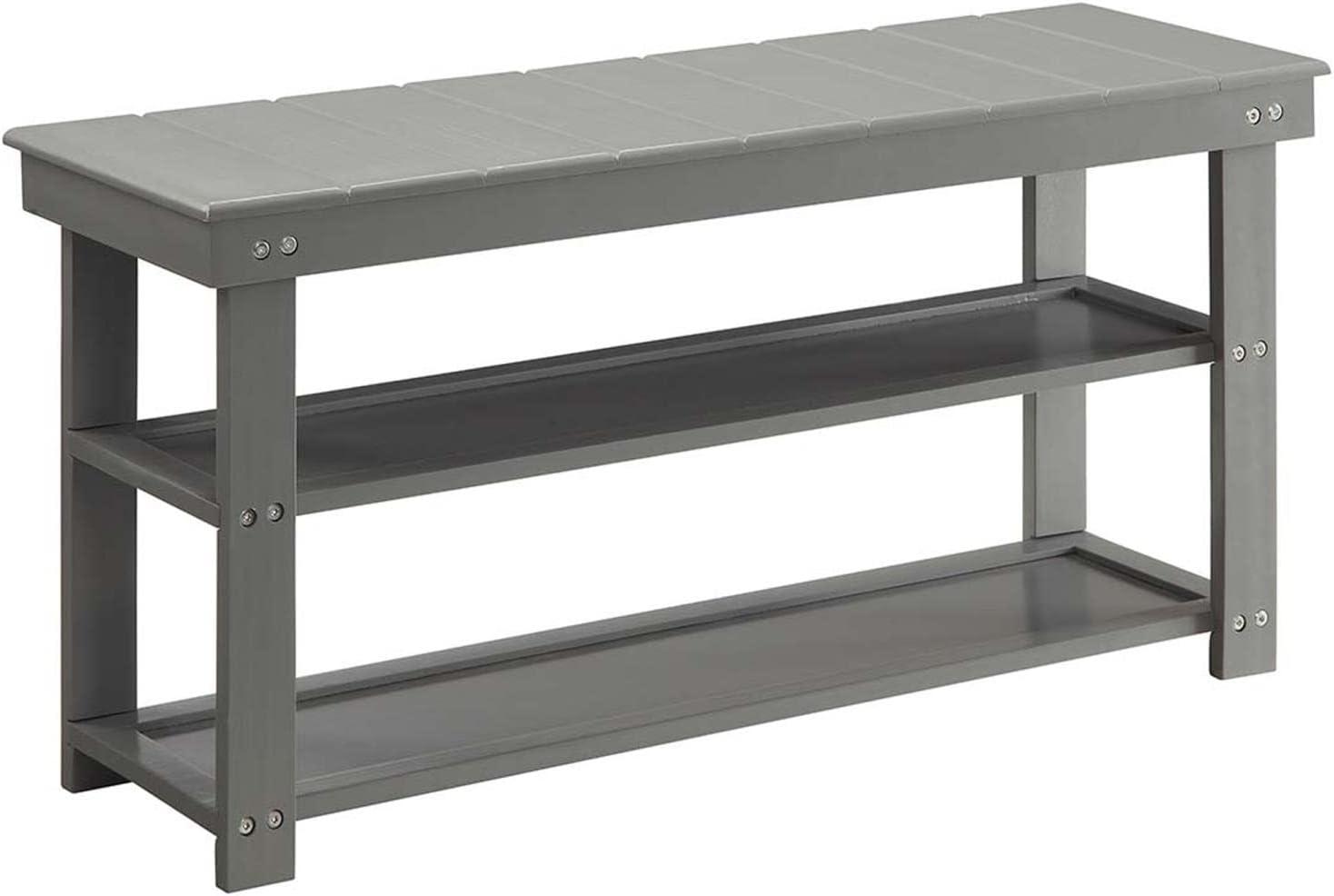 Gray Wood Entryway Bench with Storage Shelves