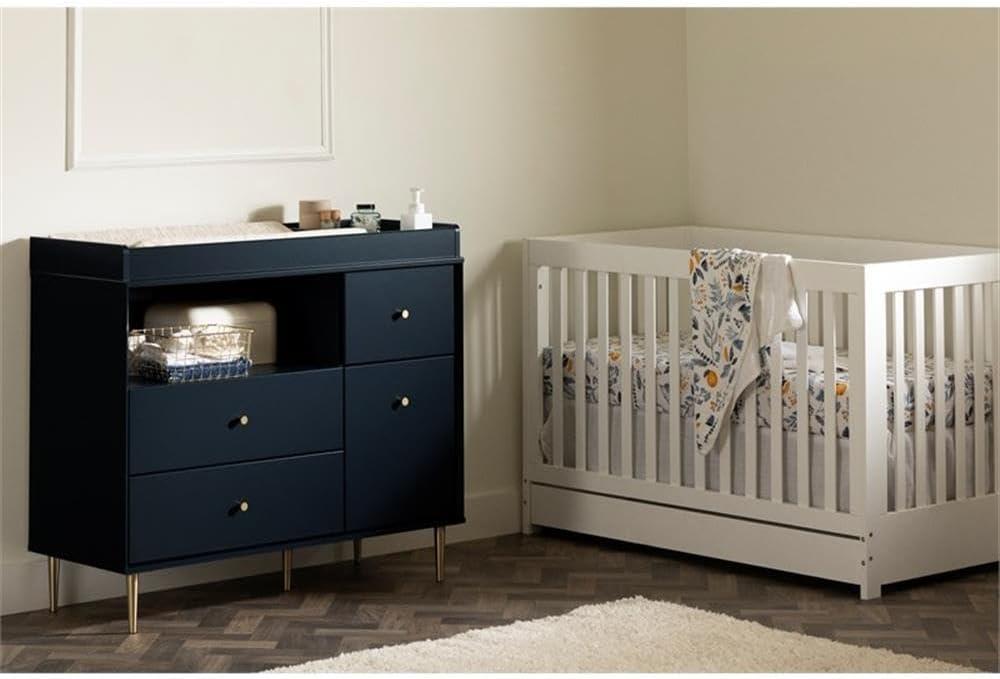 Maykoosh Rococo Radiance Changing Table With Drawers And Open Storage Navy Blue