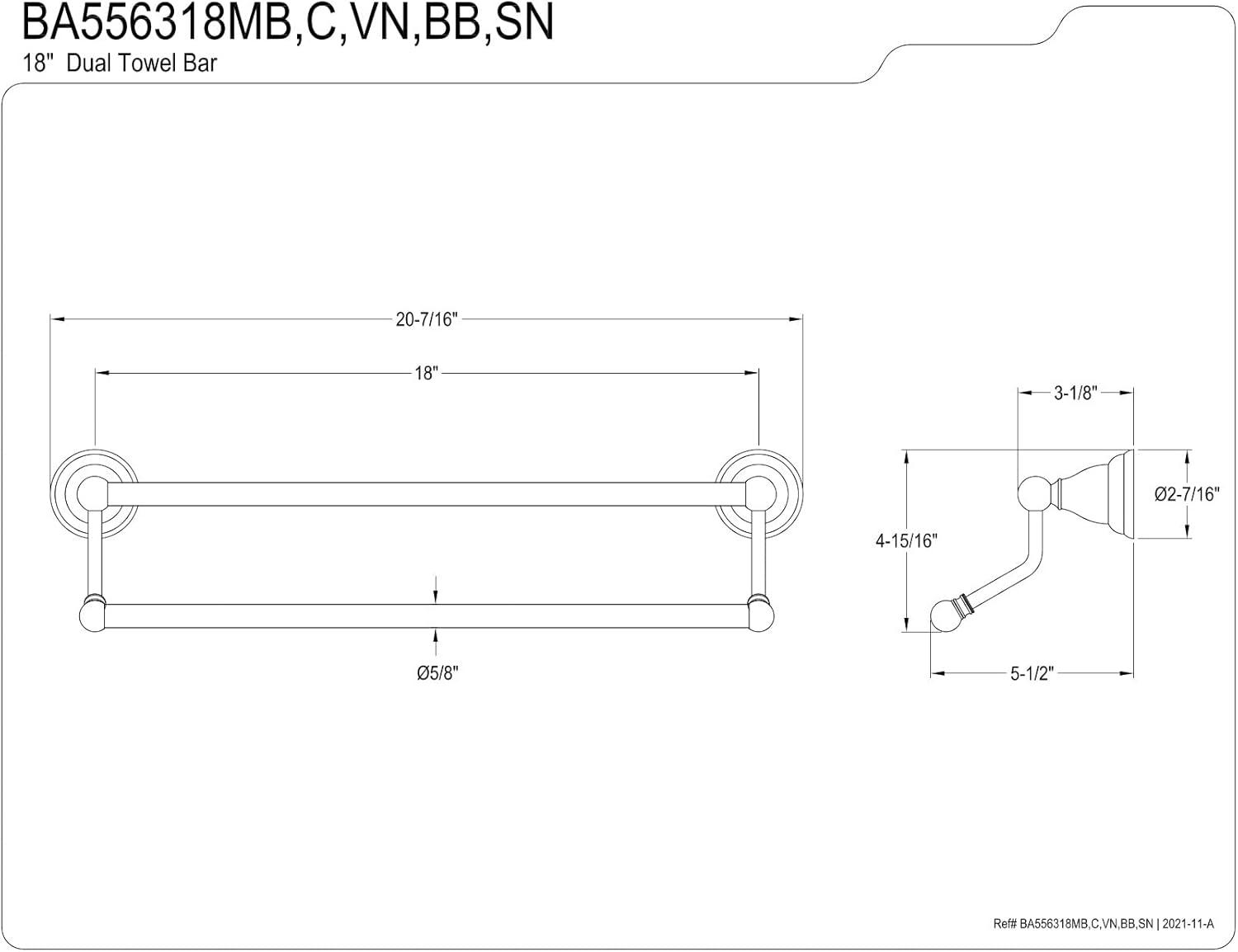 Kingston Brass Royale 18-Inch Dual Towel Bar