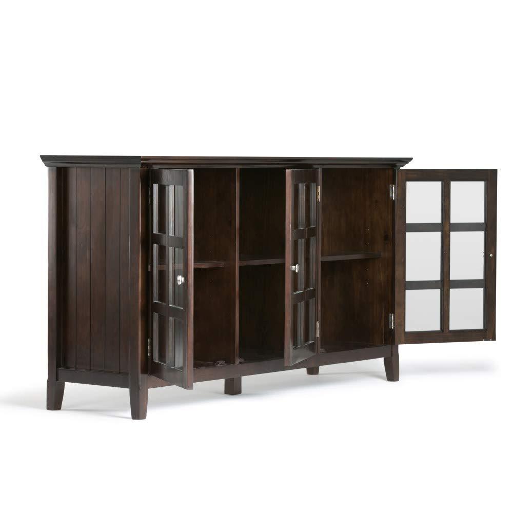 Simpli Home Acadian 62"W Solid Wood 3-Shelf Storage Cabinet with Tempered Glass Doors and Adjustable Shelves