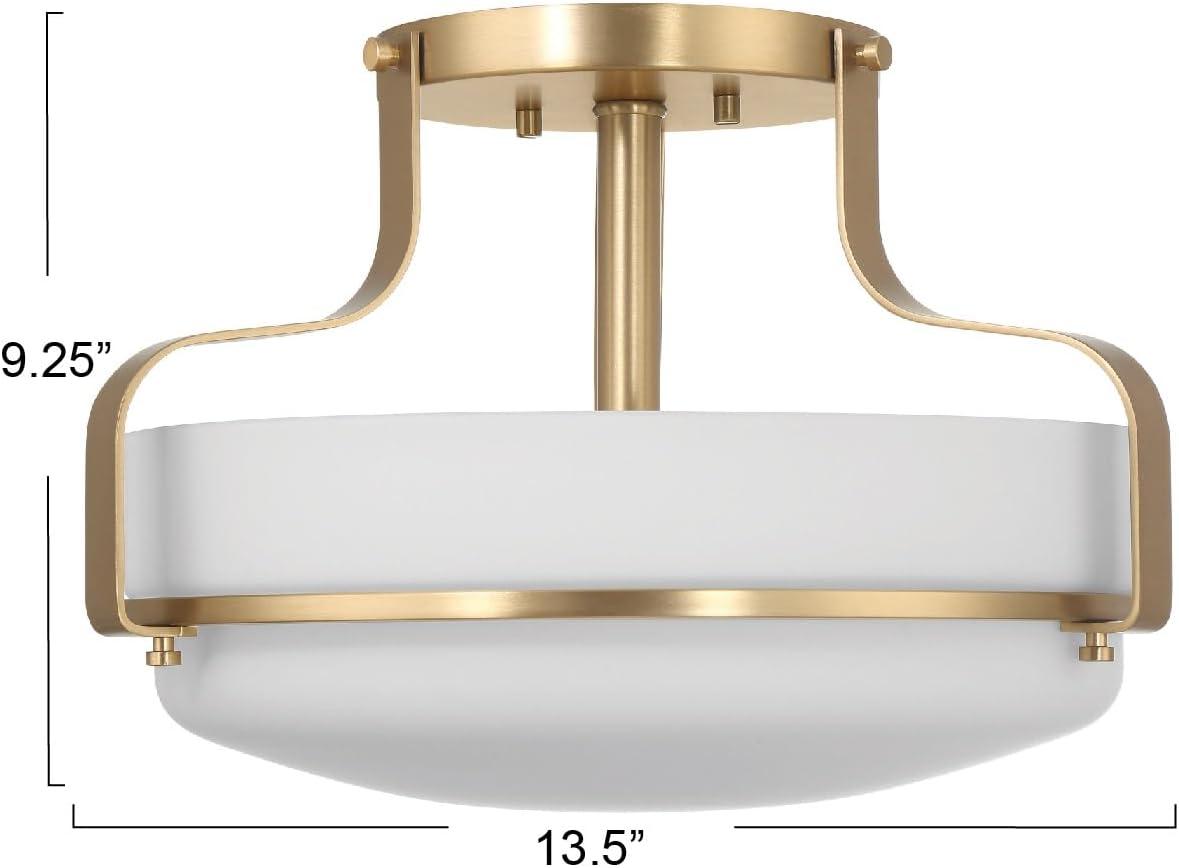 Robert Stevenson Lighting Allegra Etched Opal Glass and Metal Semi-Flush Mount Ceiling Light: Scalloped Drum Design