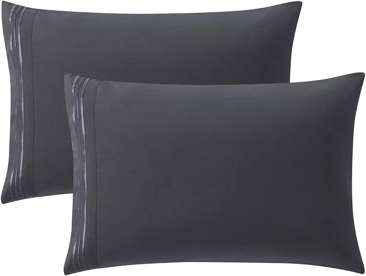 Clara Clark Premier 1800 Microfiber Collection 3-Line Bed Sheet Set, Full Size, Charcoal Stone Gray