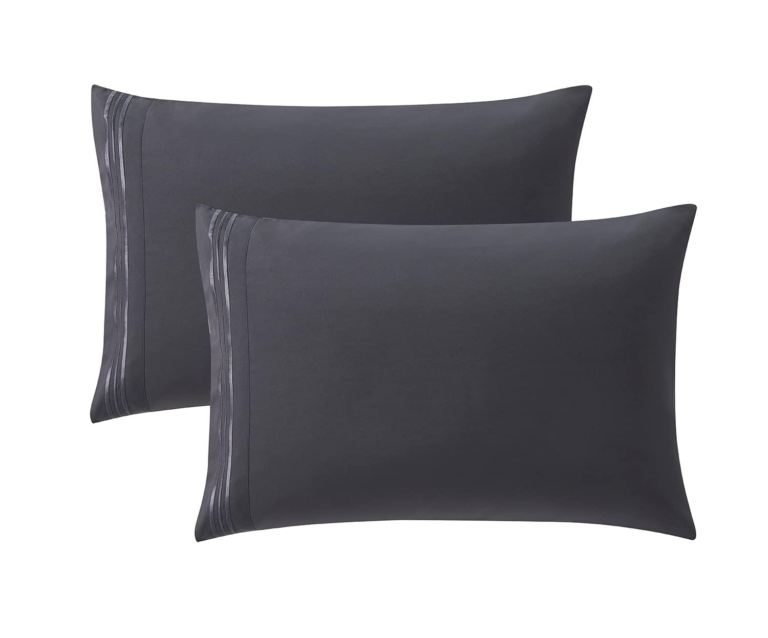 Clara Clark Bed Sheets, Premier 1800 Series 4 Piece Bed Sheet Set, Deep Pocket Luxury Soft Bedding Sheets & Pillowcases, Full, Dark Gray