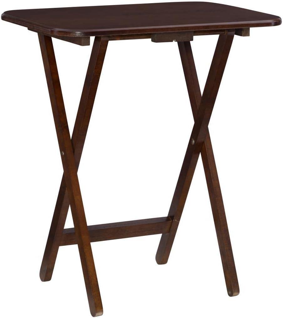 Linon Burke Wood 5 Piece Oversized Tray Table Set Chrome Handle in Dark Cherry