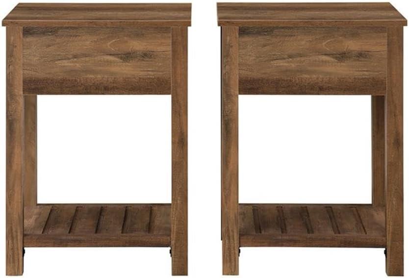 Country Farmhouse Single Drawer Wood Side Table Set - Rustic Oak