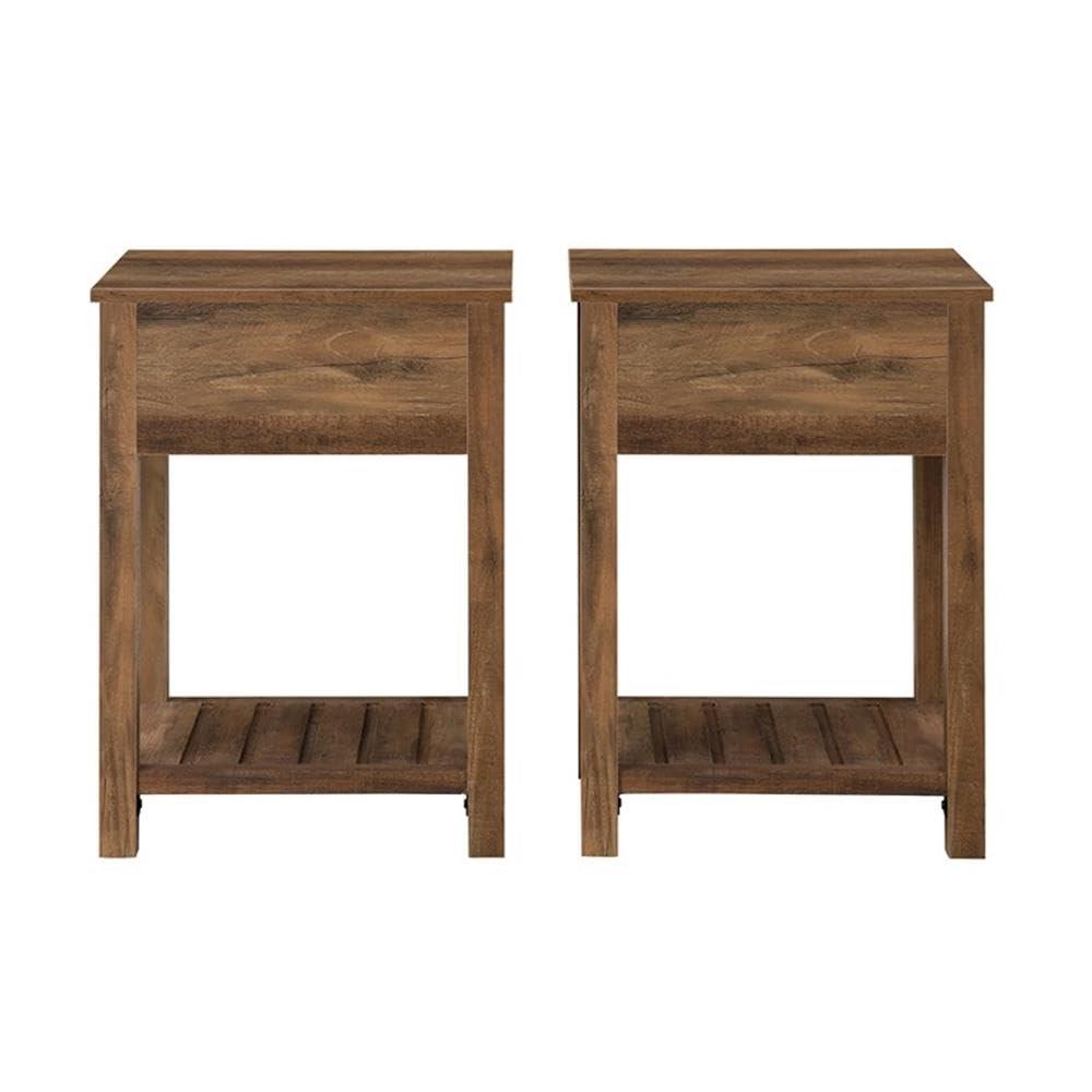 Country Farmhouse Single Drawer Wood Side Table Set - Rustic Oak