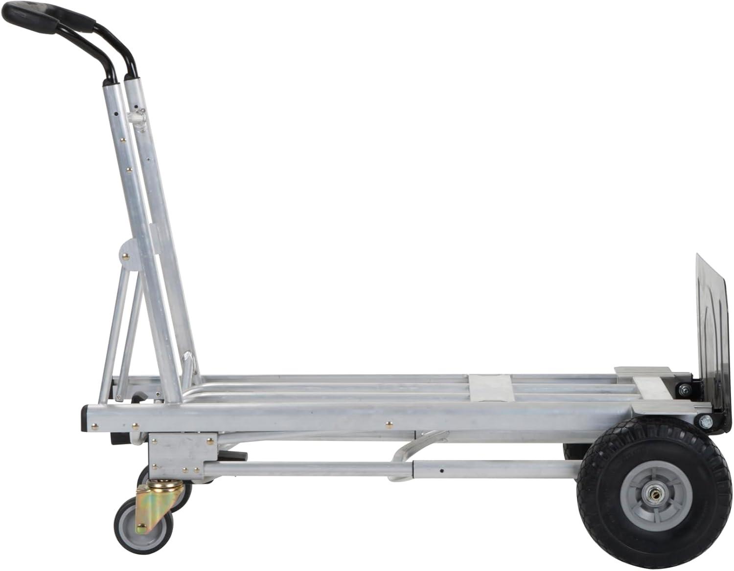 COSCO Folding 4-in-1 Hand Truck with Folding Toe Plate and Flat-Free Wheels, Silver/Black